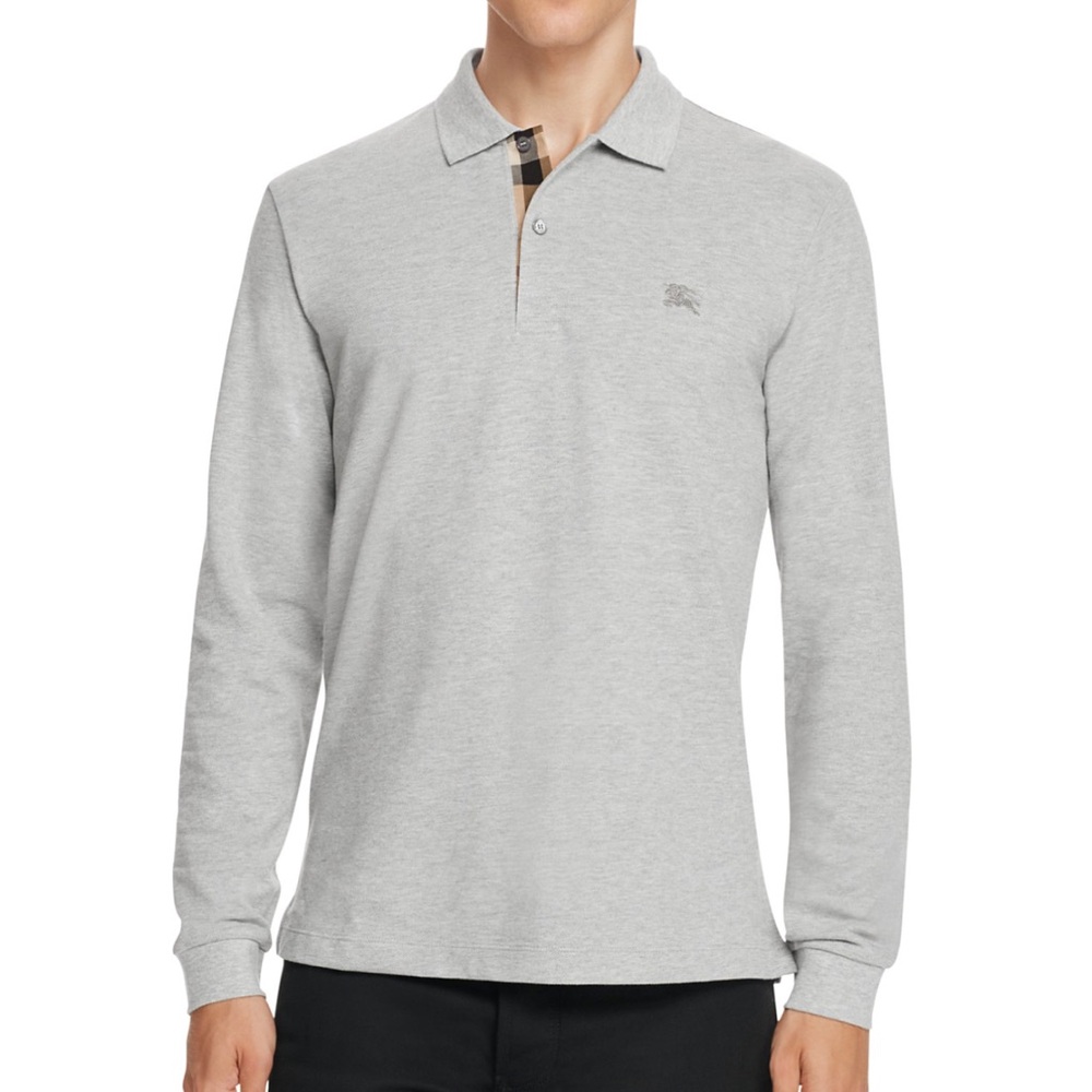 Burberry Oxford Piqué Long Sleeve Slim Fit Polo Shirt